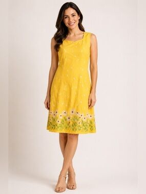 Real Comfort Vintage Yellow Cotton Daisy Sundress M Cottagecore Garden Party